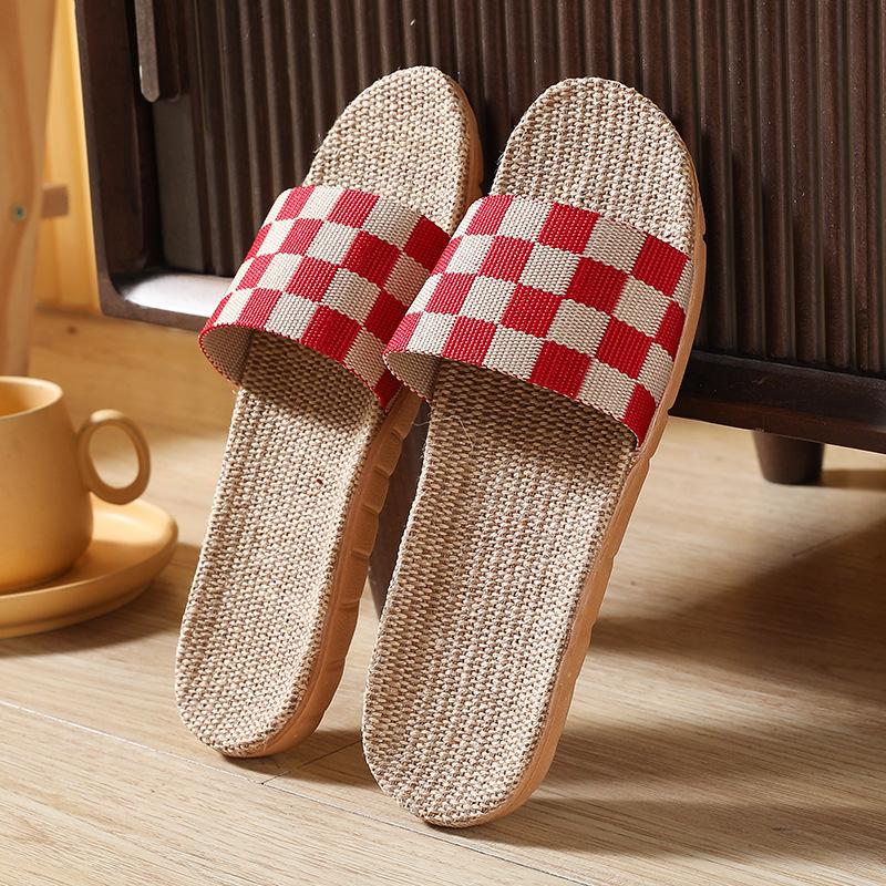 Модные женские тапочки из льна в клетку в стиле бохо