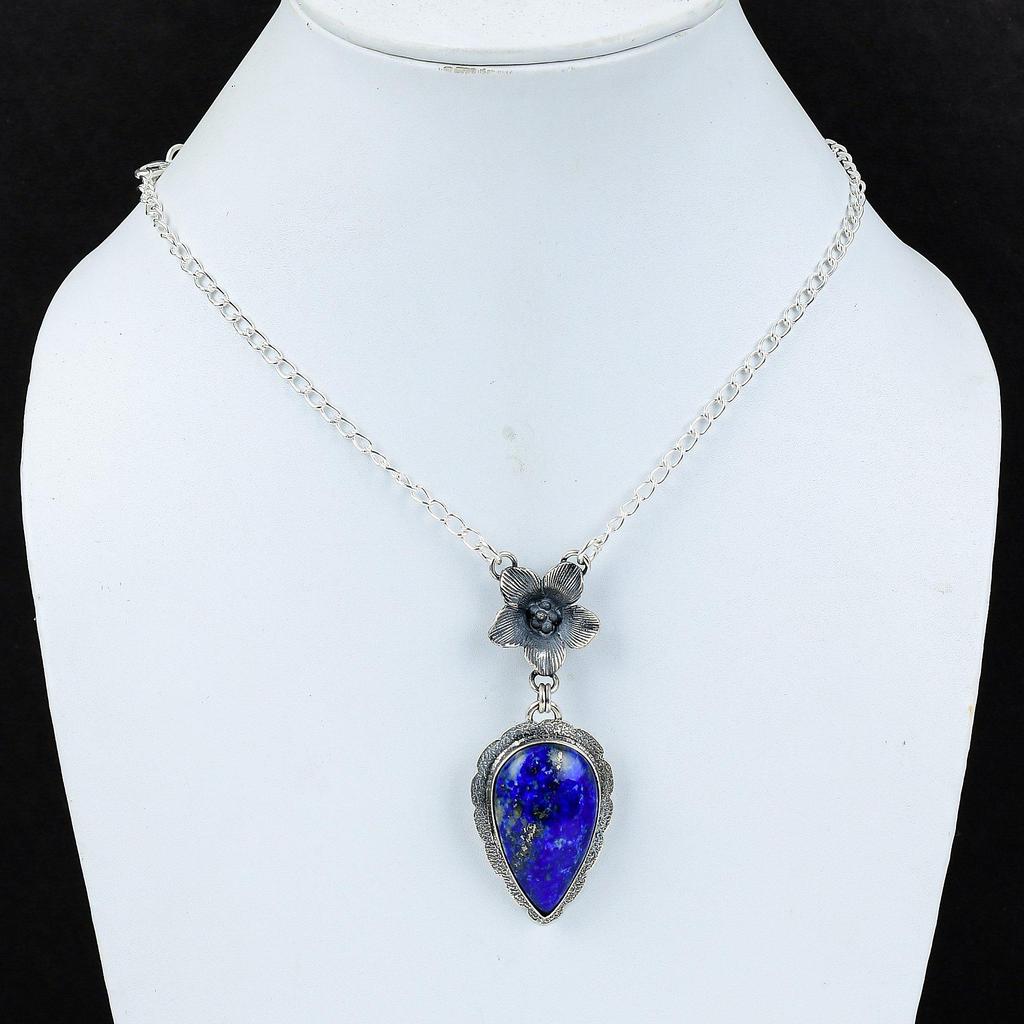 Натуральный драгоценный камень лазурит, ручная работа, серебро 925 пробы, гальванопластика, цветок, лазурит, серебро для жены, унисекс, кулон, праздничная одежда, подарки