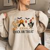 Chick or Treat Sweatshirt Spooky Chicken Halloween Sweater Long Sleeve Women's Sweatshirts Funny Halloween Chicken Hoodie Tops