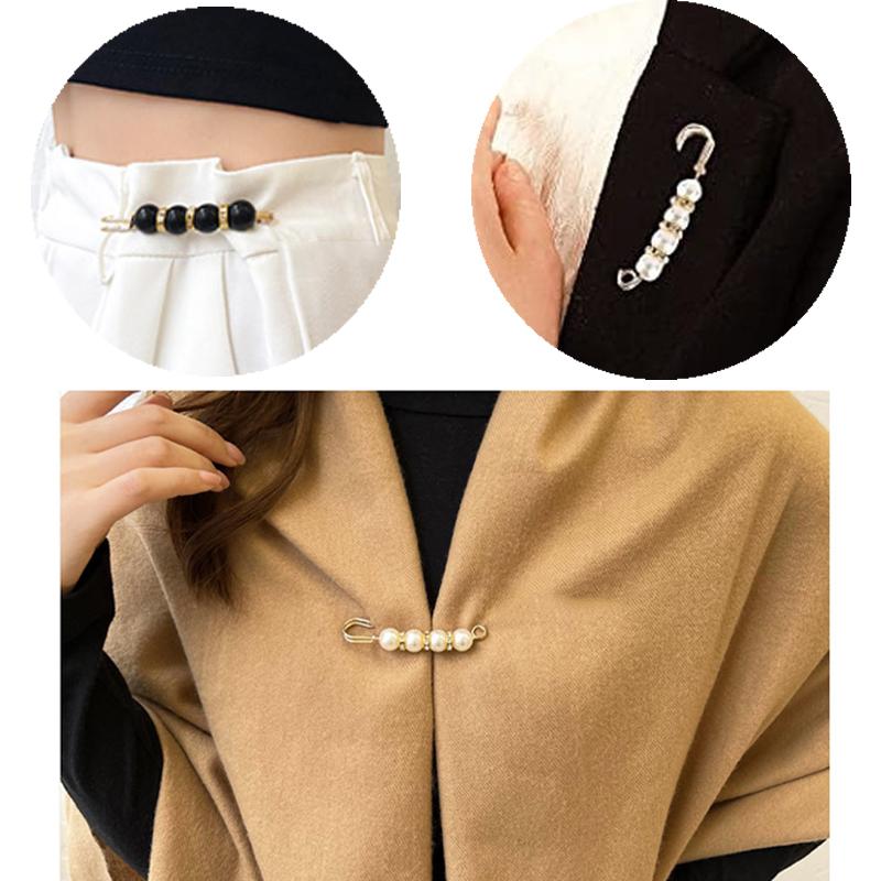 New 2Pcs Vintage Pearl Clothing Pins For Women Decor Dress Pants Buckle Brooches Set