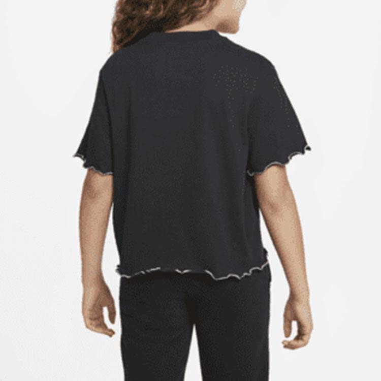 Nike Футболка Dri-FIT с цветными блоками, логотипом и оборкой по низу, с круглым вырезом и короткими рукавами, детские топы, черная DQ4392-010