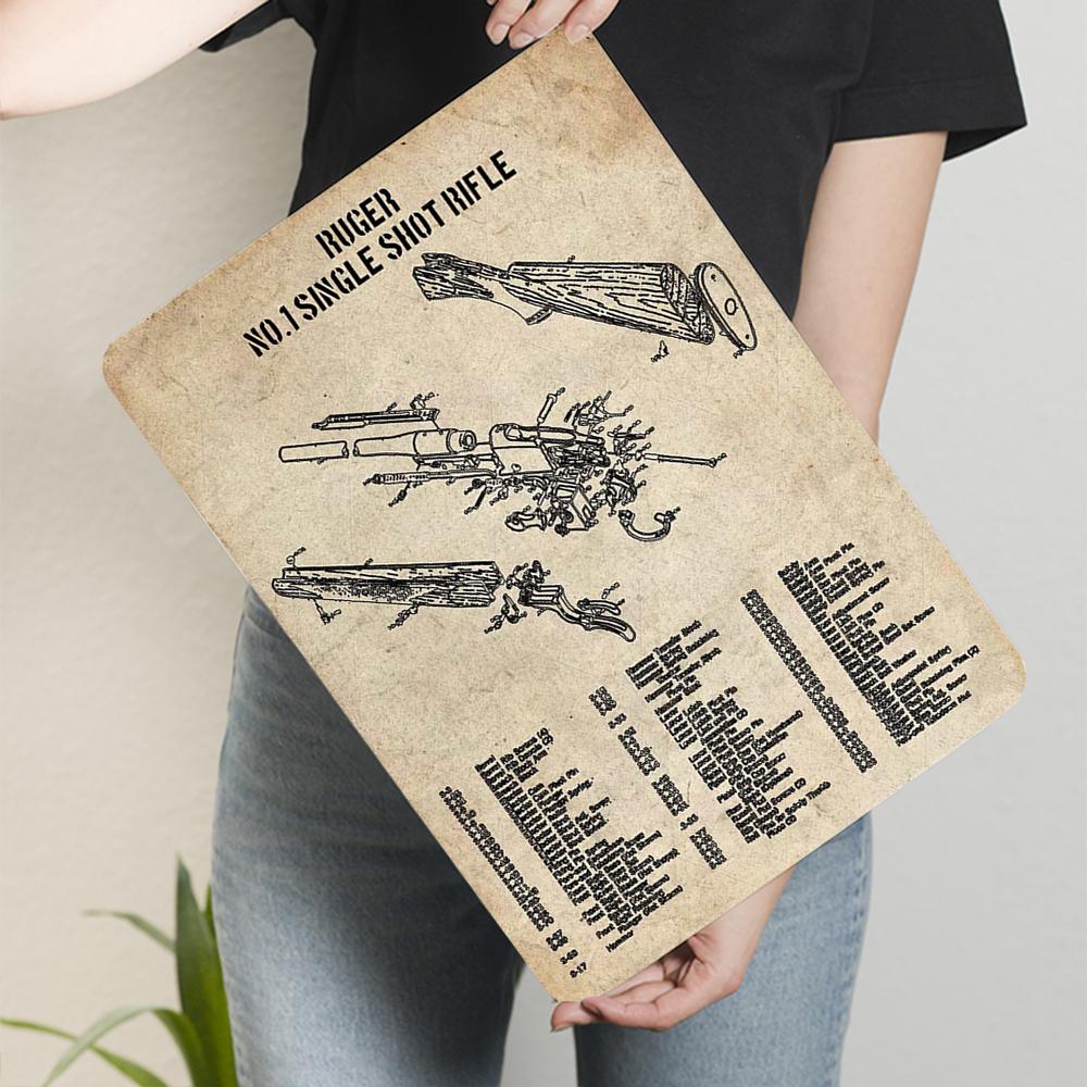 Vintage Ruger No Single Shot Rifle Schematic Metal Tin Sign American Retro Decorative Wall Art Collectible