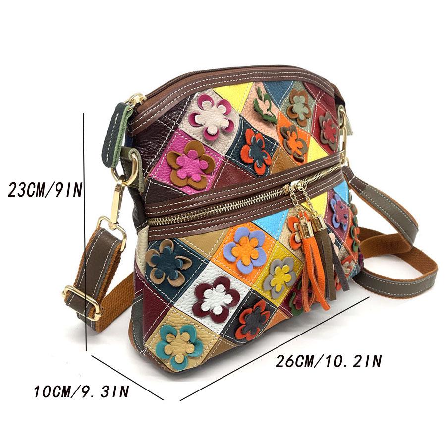 Сумка кроссбоди из натуральной кожи с лоскутным узором «Цветы сливы» - Модная женская сумочка в европейском и американском стиле