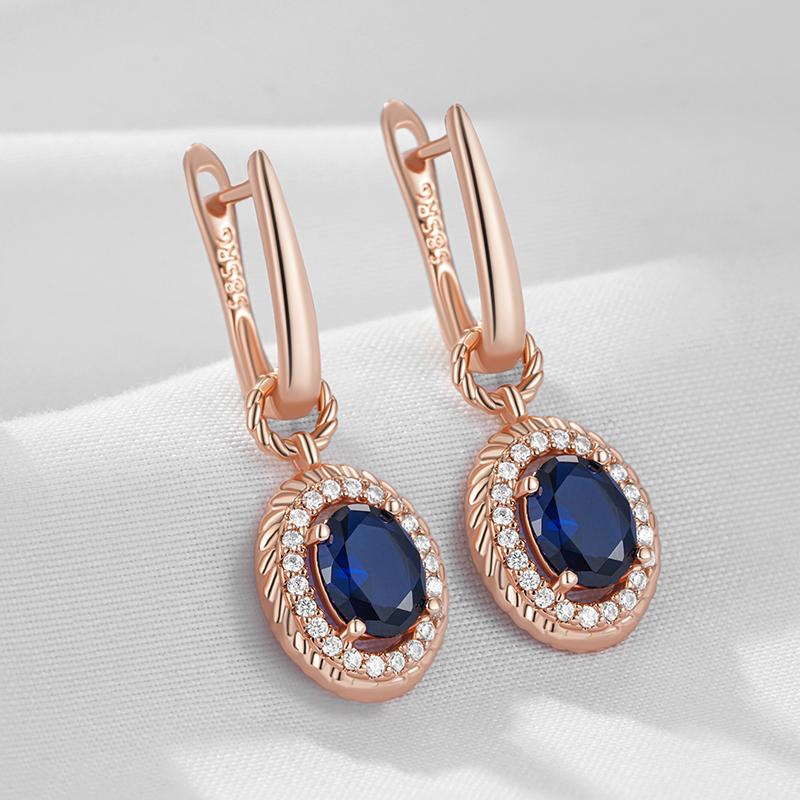 Kinel Hot Shiny Blue Natural Zircon Dangle Earrings for Women Fashion 585 Rose Gold Color Party High Quality Daily Fine Jewelry