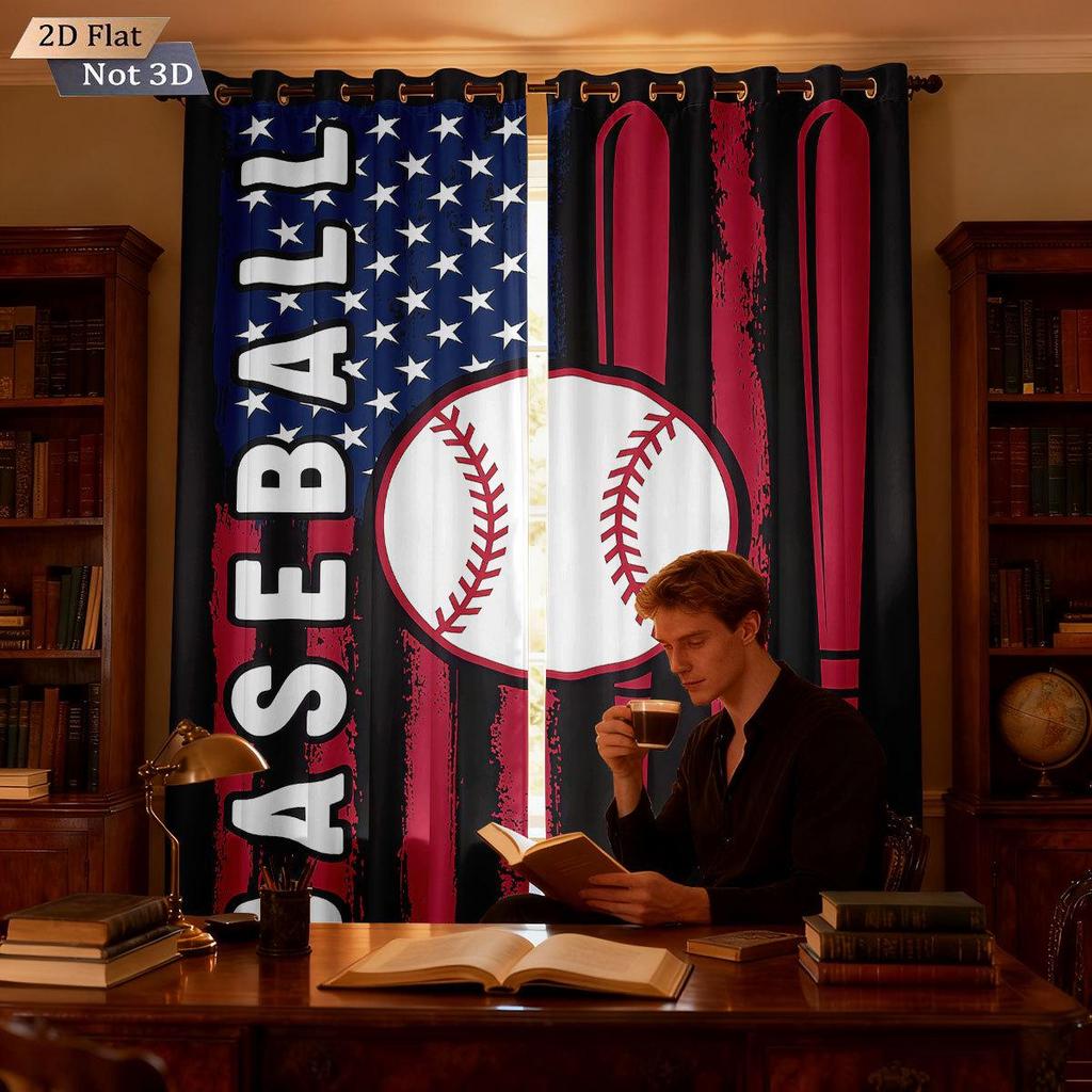 Индивидуальные светонепроницаемые шторы с принтом в стиле бейсбола с фотокрючками - Высокоточный солнцезащитный дизайн для спальни