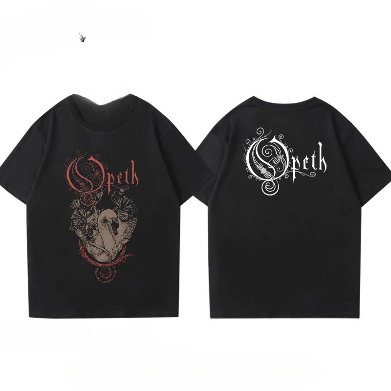Vintage Progressive Death Metal Band Printed Tshirt for Unisex and Women Fashion Opeth Band ShortSleeved Tees Cotton Streetwear