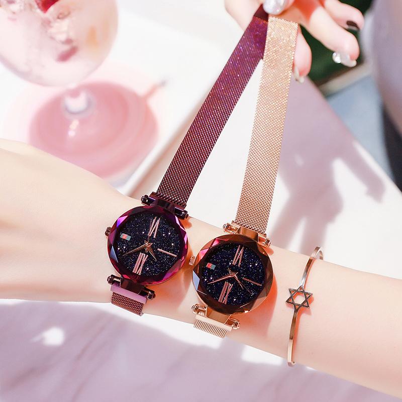 Fashion Women Watches Magnetic Starry Sky Female Clock Quartz Wristwatch magnet strap Luxury Ladies Dress Wristwatch gift