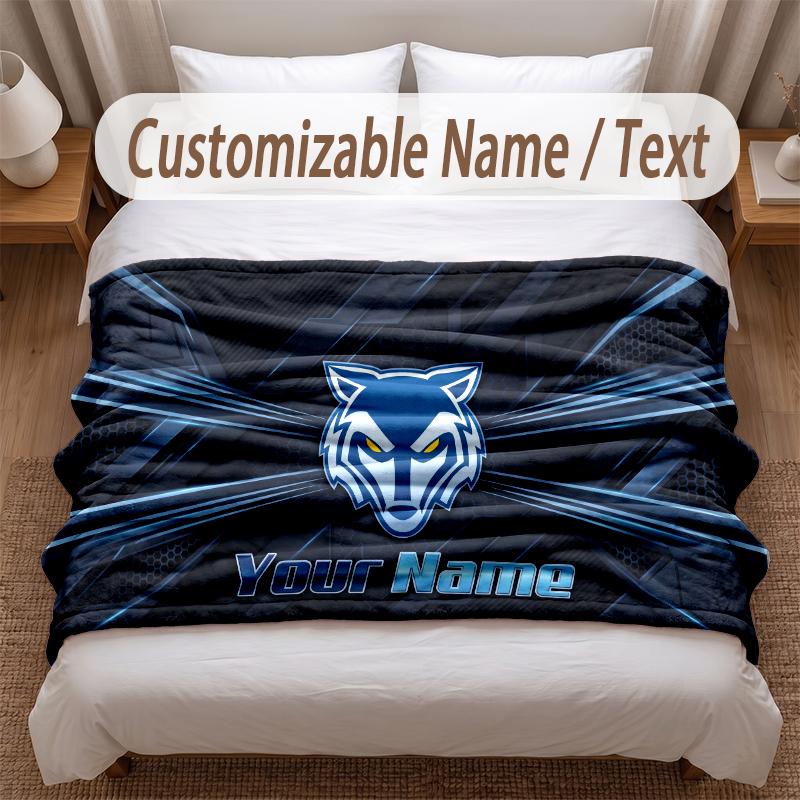 Warrington Wolves Printed Flannel Blanket Custom Name Text Soft Warm Throw For Bedroom Holiday Gift