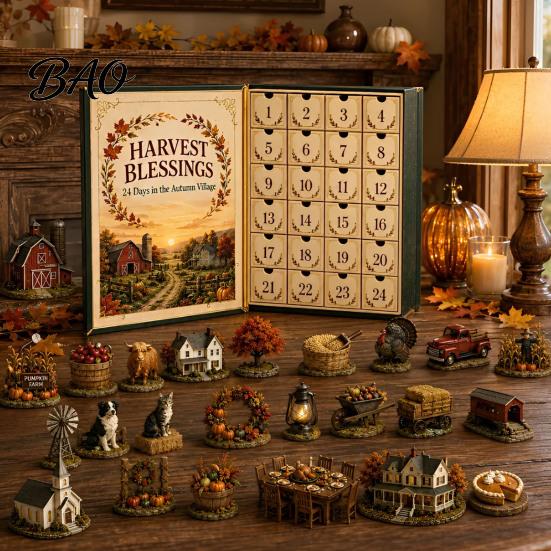 Decorative Mantel Hangings Harvest Blessings Advent Calendar, 24 Days Countdown to Thanksgiving Calendar Gift Box, Collectible Hanging Ornaments