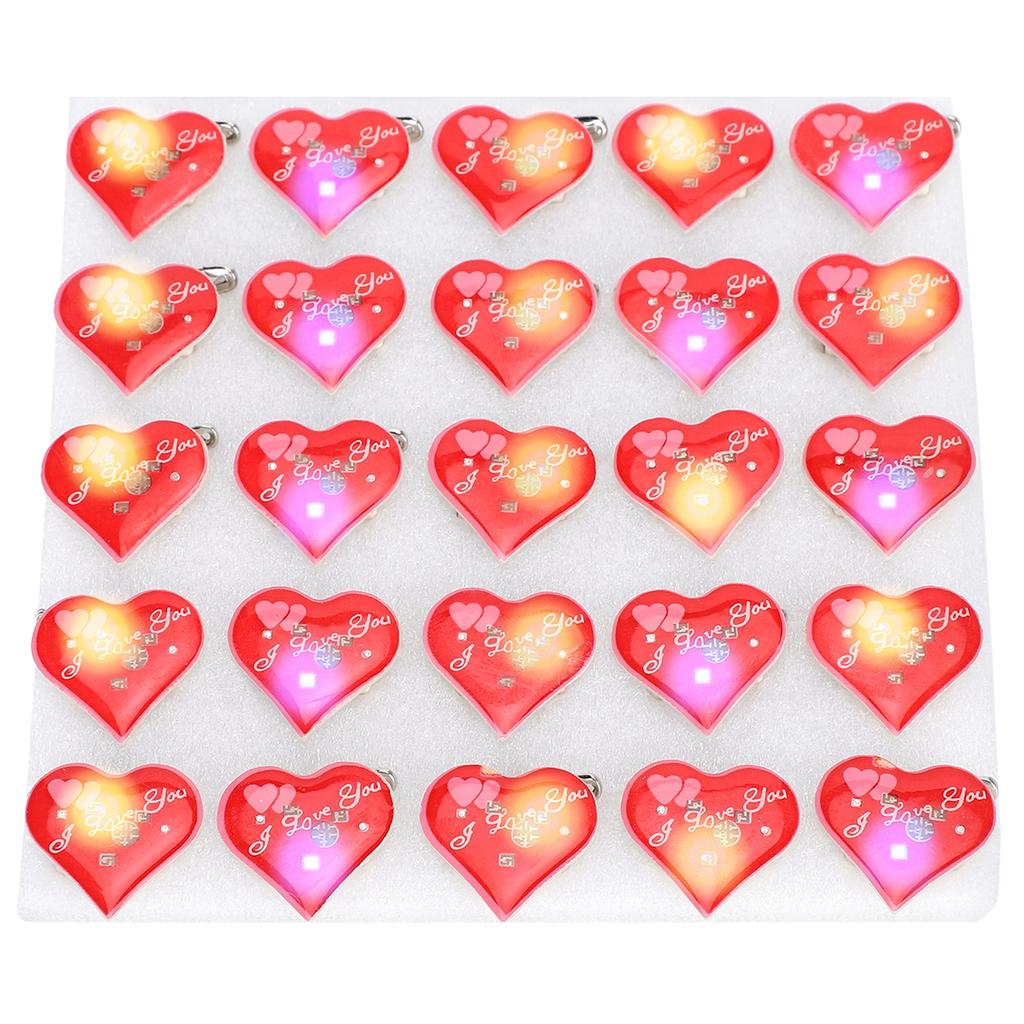 25pcs Heart Shaped Cute LED Christmas Brooches Pin Badge for DIY Craft Clothing Decor Party Favors