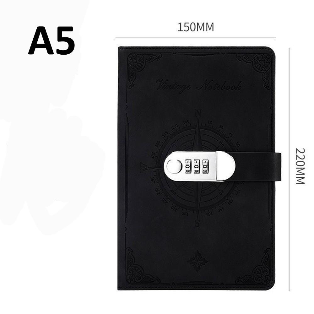 New A5 Retro Password Notebook With Lock Diary Book Student Notebook Vintage Notebook Sub-Password Lock Notebook Supplies