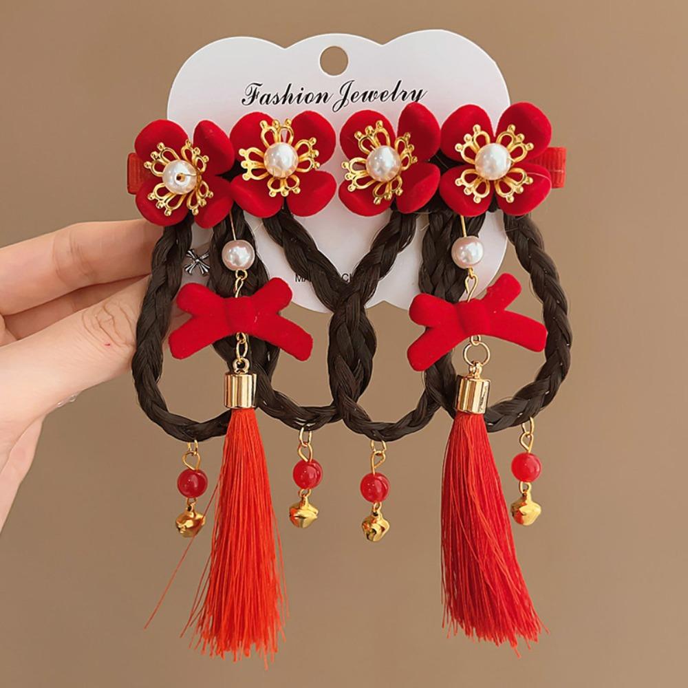 Tassels Children Bow Wig Hairpin Flower Ancient Style Hairpin Chinese New Year Headwear Girls