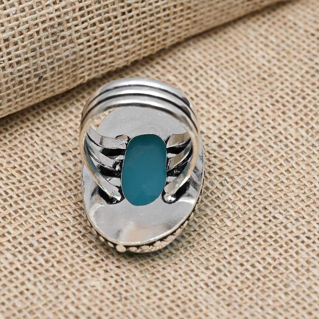 Синий халцедон драгоценный камень ручной работы твердые стерлингового серебра 925 пробы кольцо обещание ювелирные изделия