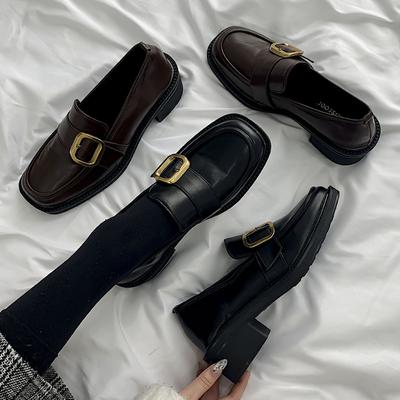 Туфли на высоком каблуке женские новые весенне-летние туфли Мэри Джейн кожаные туфли на среднем каблуке туфли с квадратным носком туфли на толстом каблуке