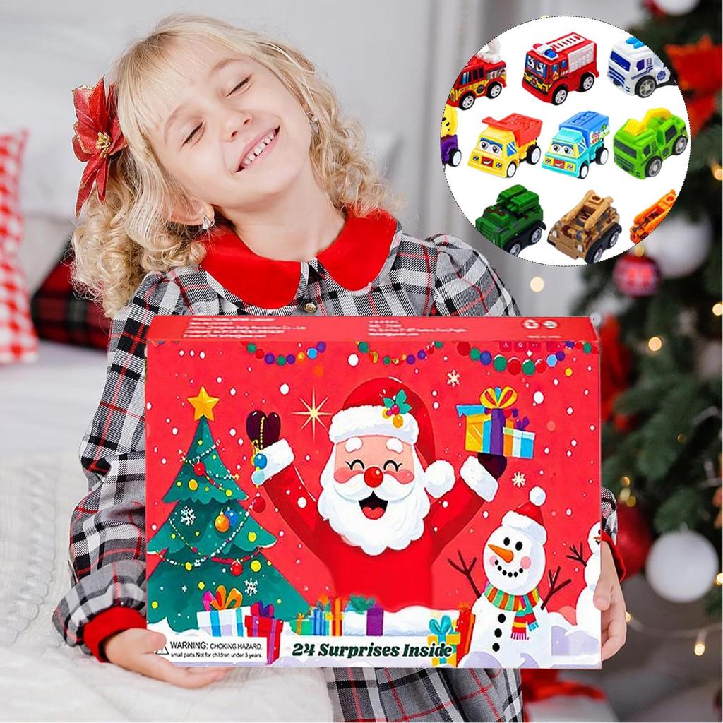 2026 Christmas Advent Calendar 24 Day Pull Back Car Toy Vehicle Toys Set Holiday Countdown Calendar Kids Birthday Christmas Gift