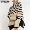 Women's High Neck Sweater Women's Striped Loose Outer Knitted Sweater Top