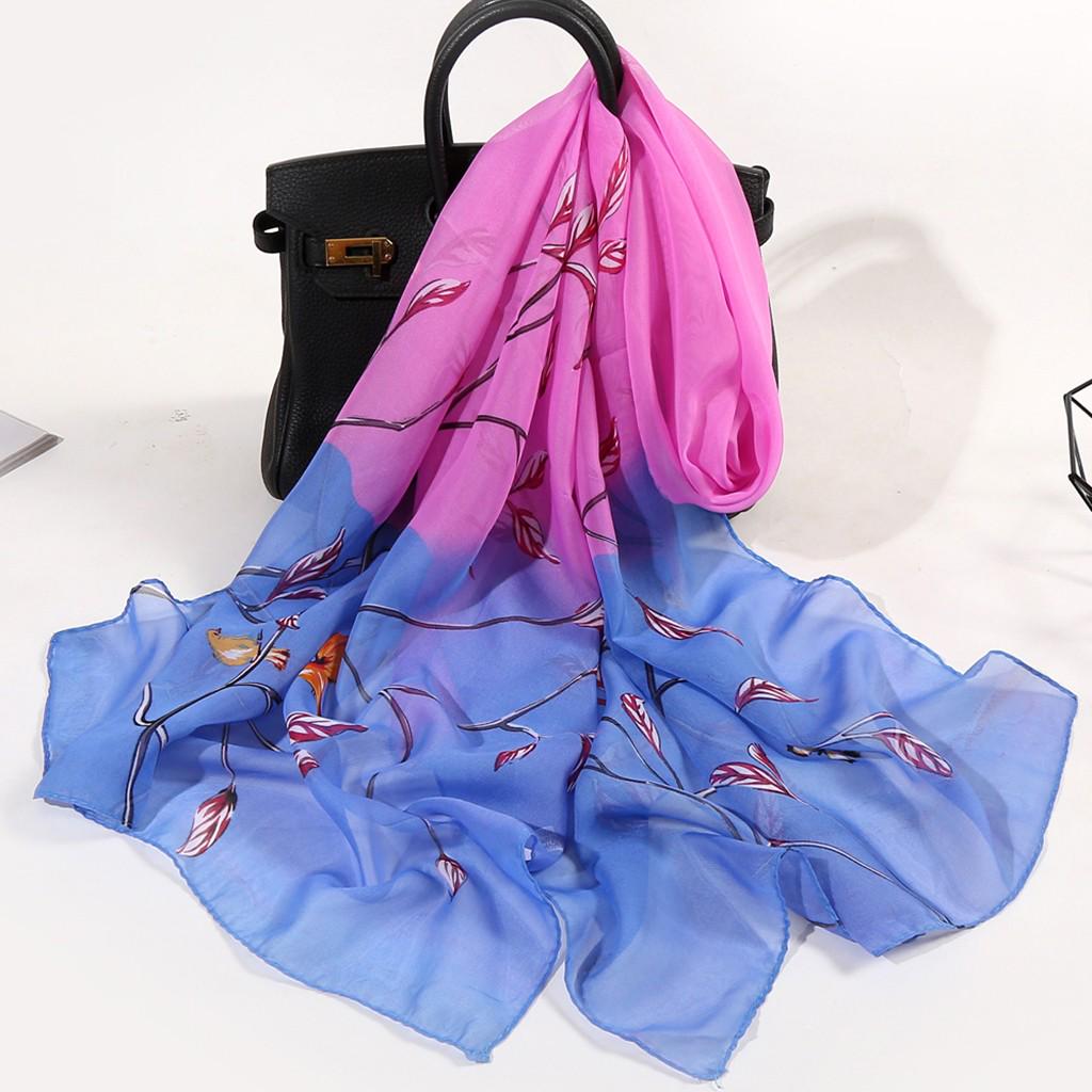 160*50cm Women Flower Print Long Soft Wrap Scarf Simulation Silk Shawl Scarves