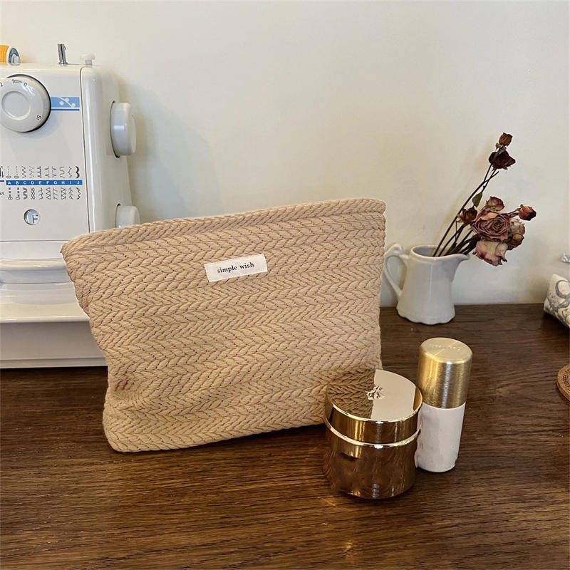 Сумка для макияжа из хлопка ручной работы – Художественный вязаный крючком косметический кошелек на молнии, Минималистичный клатч для женщин