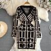 Women Knitted Fashion Dress Autumn Winter Long Sleeve Y2K Stripes Slim Dress Lady Elegant Bodycon Sweater Dress Vestidos