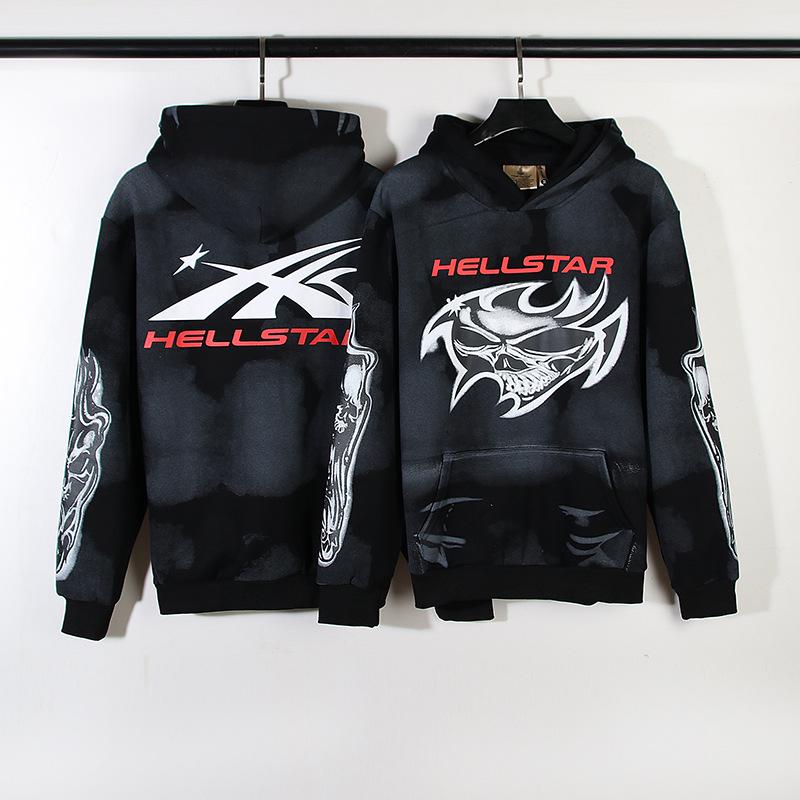 Ретро-худи Hellstars с ручной росписью в стиле граффити - Модный дизайн с эффектом облупившейся краски и окрашиванием в грязевые тона