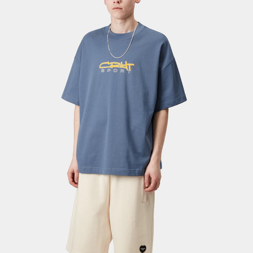 Carhartt WIP Удобная простая футболка с принтом, с круглым вырезом, с коротким рукавом, мужские топы, синяя I034490-976-XX