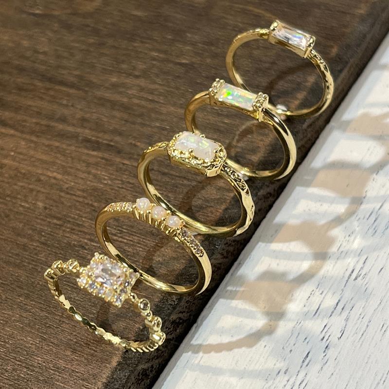 Huitan Slim Gold Color Ring for Women Stackable Inlaid Shiny Cubic Zirconia Party Versatile Created Opal Daily Elegant JewelryGood product