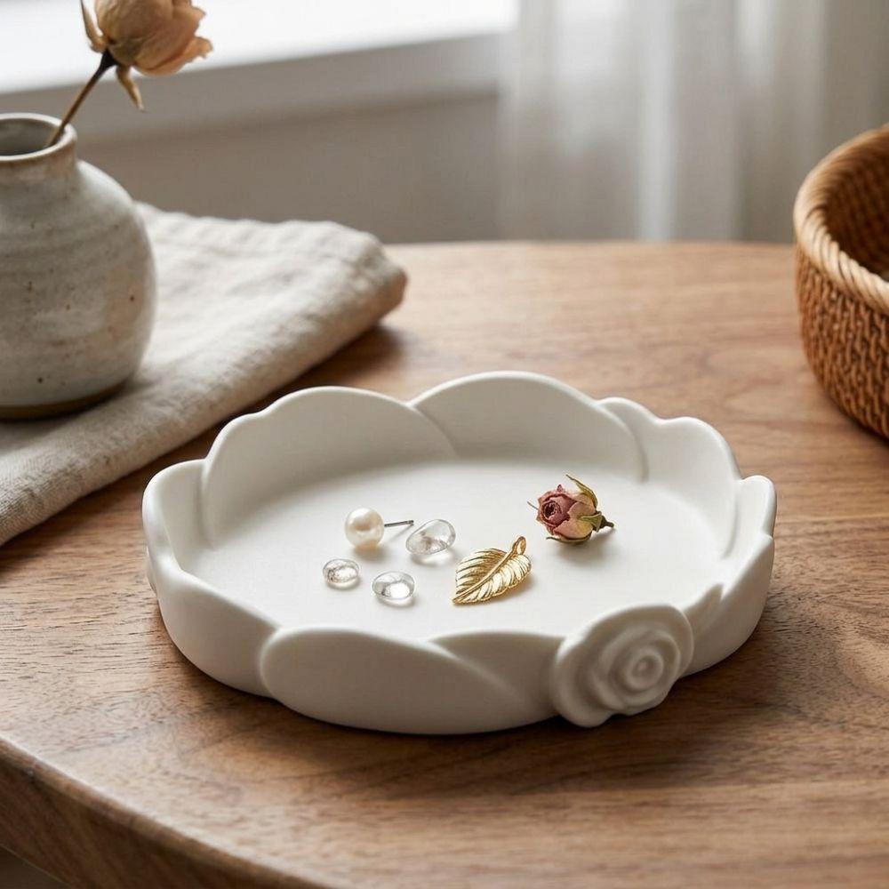 Plastic Rose-Shaped Jewelry Storage Tray 3D Printed Floral Decorative Holder Vanity Tabletop