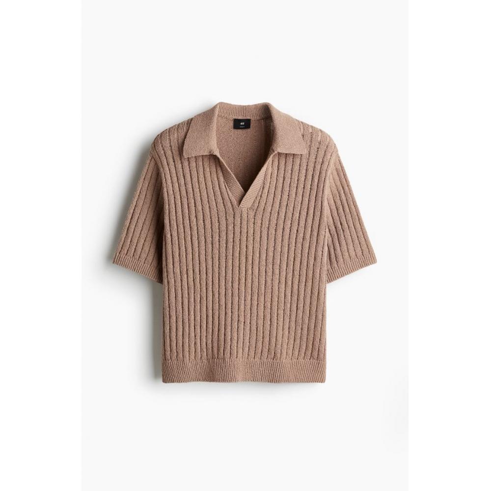 Рубашка поло HM Rib Knit свободного кроя, темно-бежевая