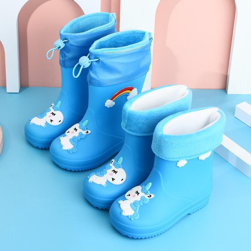 Производитель детской дождевой обуви для девочек, флисовая обувь для мальчиков, нескользящая водонепроницаемая обувь, всесезонные резиновые сапоги с рисунком, детская дождевая обувь