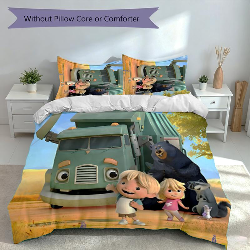 3pcs Trash Truck Duvet Cover Set, Includes 1 Duvet Cover and 2 Pillowcases,Skin-Friendly&Comfortable Fabric,Suitable Bedding Sets