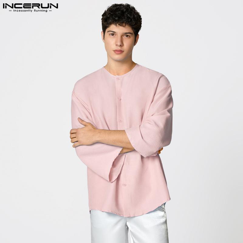 INCERUN S-XXXXXL Мужские повседневные свободные туники с рукавом 3/4 однотонные длинные топы рубашки