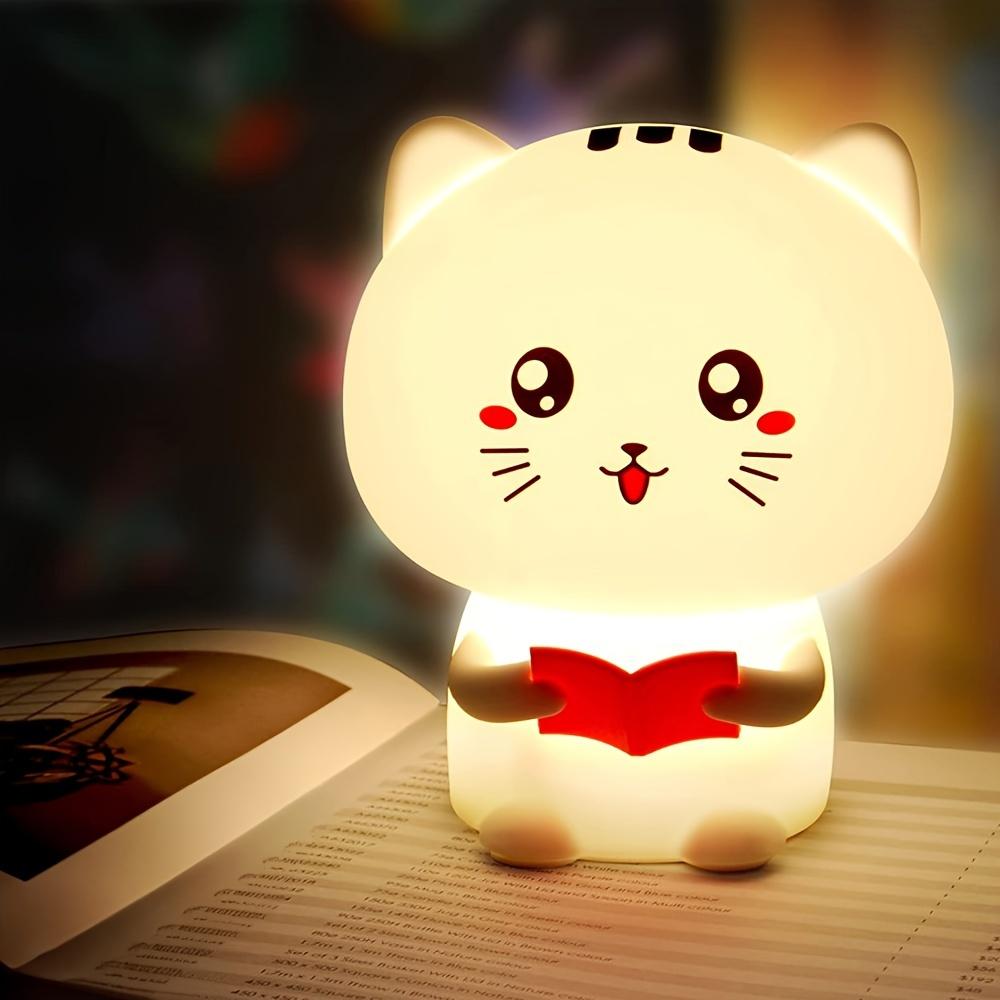 Cute Reading Cat Silicone Lamp, 7 Colors USB Rechargeable Touch Portable Light, Adjustable Lighting