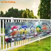 Xmas Party Banner, Row of Birds Wearing Hats and Holly, lawn wall outdoor winter decor