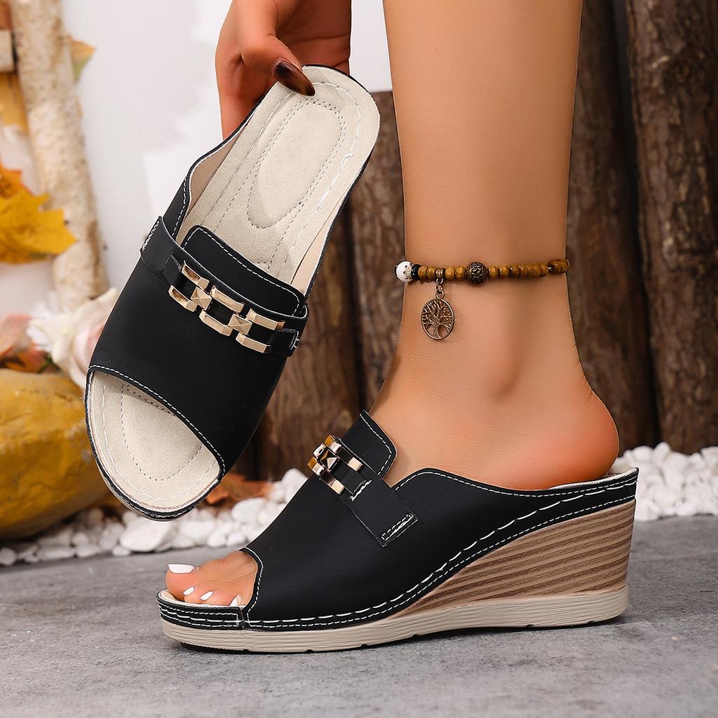 Fashion Fashion Solid Color Wedge Platform Slippers Elegant Fashion Shoes Ladies New Roman Shoes Sandals for Ladies Shoes Summer Sandals