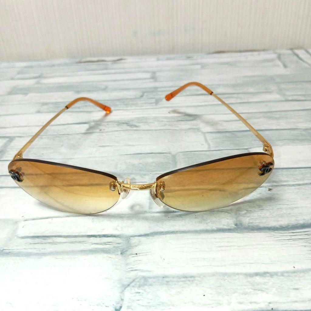 CHANEL Sunglasses Coco Mark, Rimless, Gold Frame Brown Authenticated