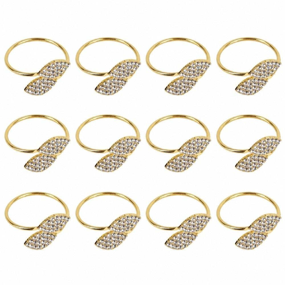 12 PCS Zinc Alloy Leaf Napkin Holders Gold Napkin Holder Elegant Napkin Ring Set Holiday Decor