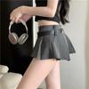 2025 Summer Women's High Waist Solid Short Skirt Sexy Fashionable Spicy Girl A-line Pleated Skirt with Belt Half Length Skirts