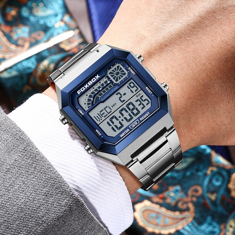 FOXBOX Men's watches Luxury LED Luminous Date Wristwatch Waterproof clock Casual quartz wristwatch watches for men reloj
