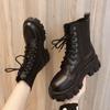 Real Soft Leather Martin Boots for Women British Style Korean Autumn and Winter Platform Boots for Women with Velvet Mid-calf Boots