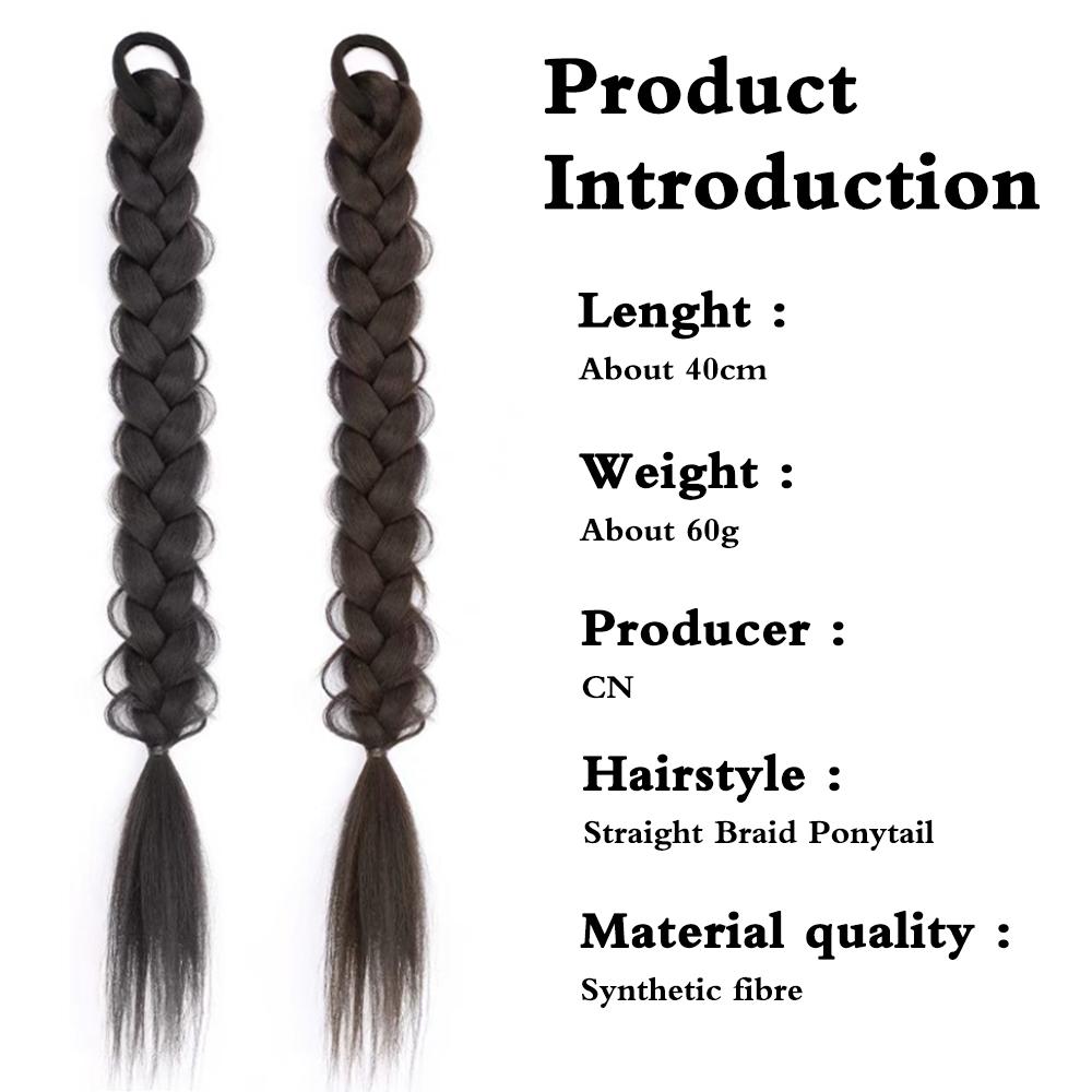 LISI HAIR Synthetic 16inch Braided Ponytail Hair Extensions Black Ponytail Wig High Temperature Fiber Wig For Women Cosplay Use