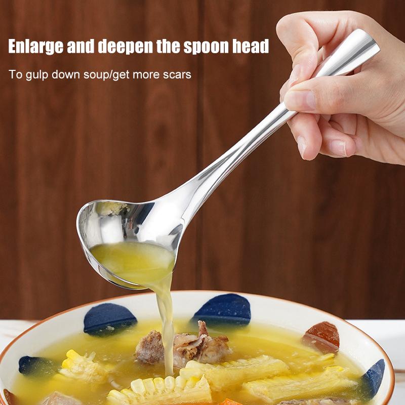 Stainless Steel Spoon Thicken Big Head Long Handle Soup Spoons For Pot Scoops Colander Home Kitchen Cooking Tableware