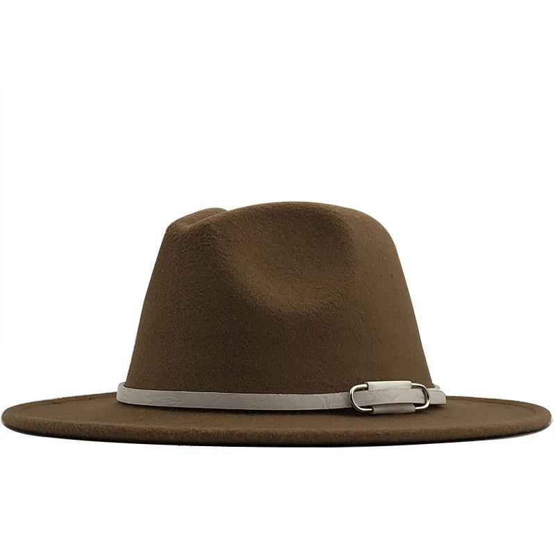 Новинка 2020 года, продажа, женская и мужская шерстяная фетровая шляпа трилби, декор с поясом, ретро шляпа-котелок, панамский стиль, джазовая шляпа-федора L/XL