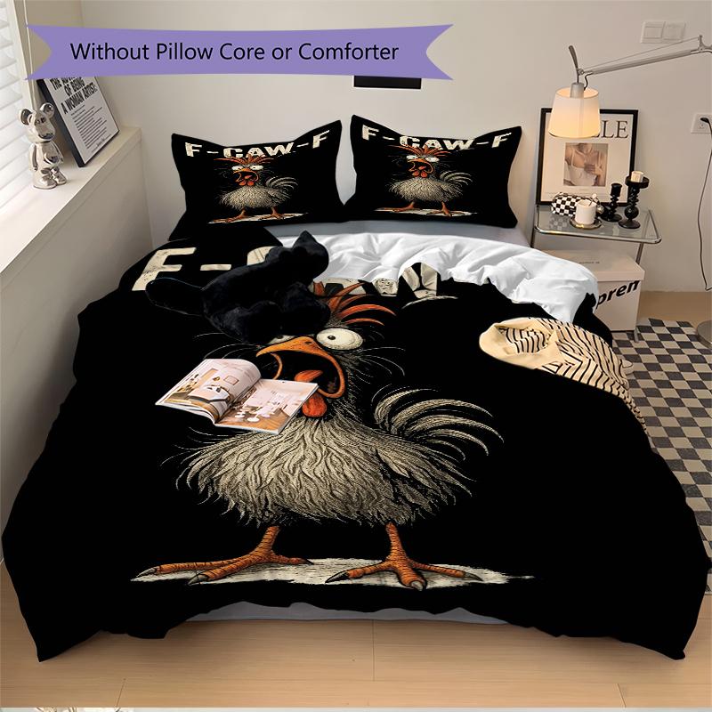 3Pcs Fowl Attitude Bedding Set Quilt Cover Pillowcase Home Christmas Xmas Halloween Gift 1 Duvet Cover 2 Pillowcase M92443