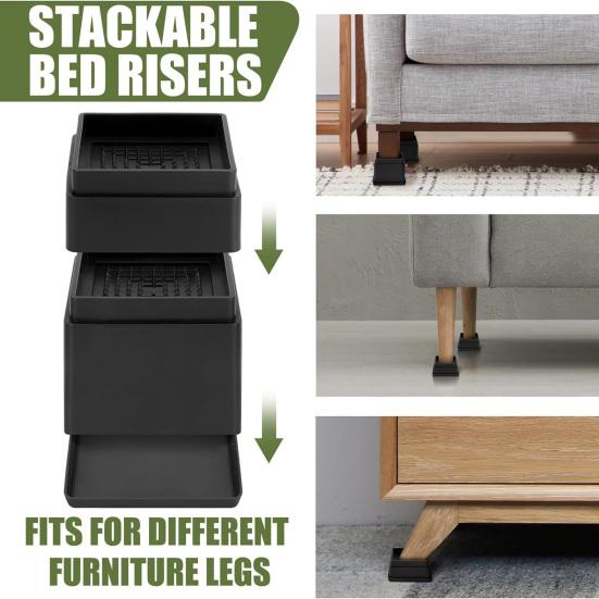4/6/8Pcs 1/2-Inch Square Furniture Riser Heavy Duty Bed Riser Adjustable Stackable Anti-slip Table Desk