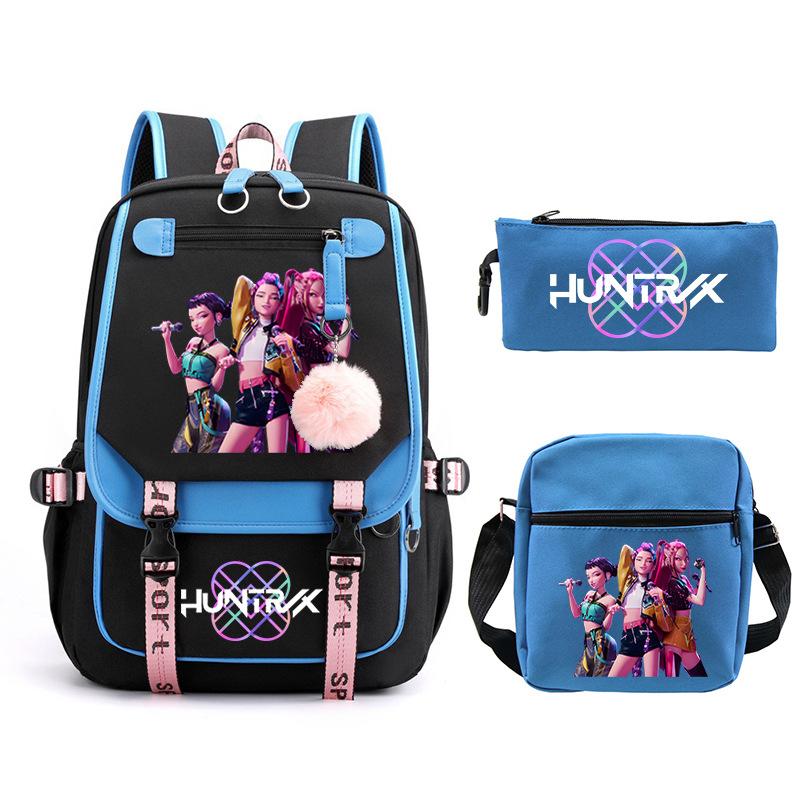 Kpop Trend Backpack Large Capacity Student School Bag Three-Piece Pencil Case Casual Shoulder Bag