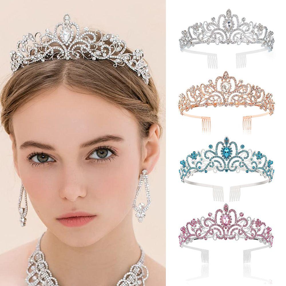 Bridal Hair Accessories Princess Rhinestone Crown with Combs Crystal Headband Silver Tiara Crown