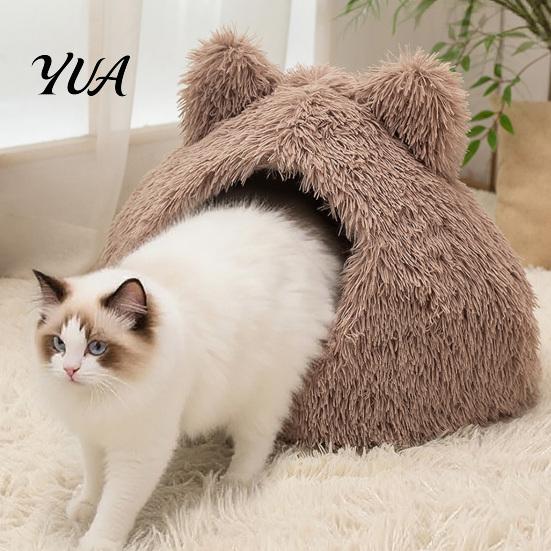 Soft Plush Pet Cave Cat Bed, Warm Enclosed Hideaway, Fluffy Cozy Sack Tent Burrow Bed for Indoor Cats Small Dogs Corner Animals