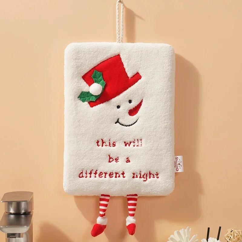 New Christmas Thick Coral Velvet Towel Kitchen Water Absorbing Quick Drying Cloth Soft Cartoon Green Christmas Tree 3D Printing