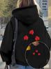 Fashionable Women's Elegant and Beautiful Y2K Style Three Red Ladybugs with Heart-Shaped Flight Trajectory Front and Back Print -L