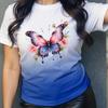 Women Summer T Shirt Butterfly Print Retro Fashion Short Sleeve Tees Casual Printed Tops